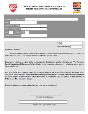 Carta Autorización de Cargos Automáticos
