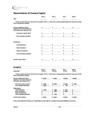Reconciliation of Owners Capital Form