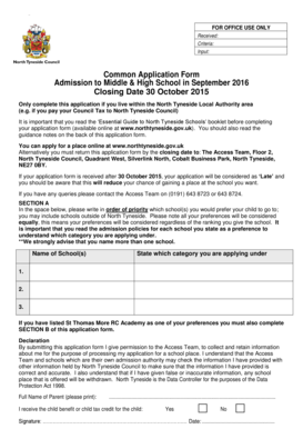 North Tyneside School Application Form