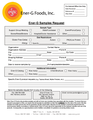 Ener-G Foods Sample Request Form
