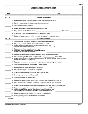2013 US Individual Tax Organizer