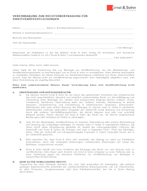Vereinbarung zur Rechteübertragung für Zweitveröffentlichungen