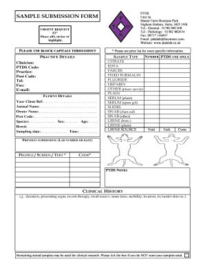 PTDS Sample Submission Form
