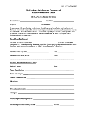 Medication Administration Consent and Prescriber Order