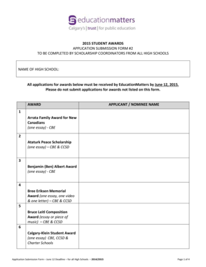 2015 Student Awards Application Form