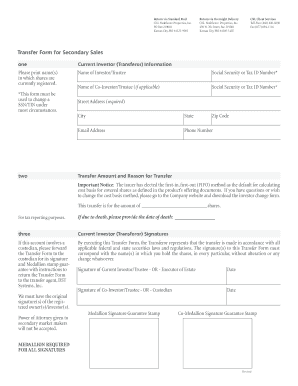 Transfer Form for Secondary Sales