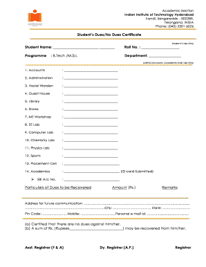 Student Dues No Dues Certificate