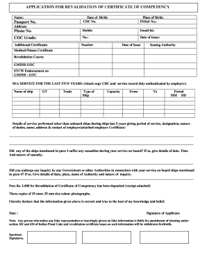 Application for Revalidation of Certificate of Competency