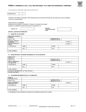 Residential Property Valuation Objection Form