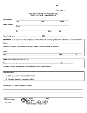 Authorization to Use and Disclose Protected Health Information