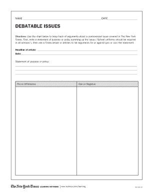 Debatable Issues Worksheet