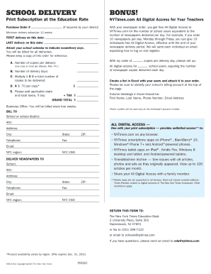 New York Times School Print Subscription Order Form