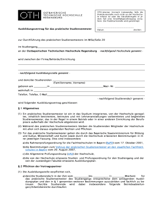 Ausbildungsvertrag für das praktische Studiensemester