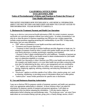 California Psychotherapist Privacy Notice Form