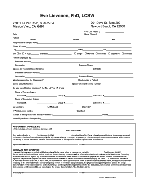 Patient Intake and Insurance Authorization Form