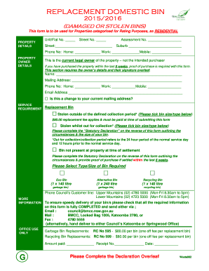 Domestic Bin Replacement Form