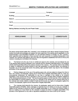 Monthly Parking Application and Agreement