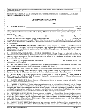 Colorado Real Estate Closing Instructions