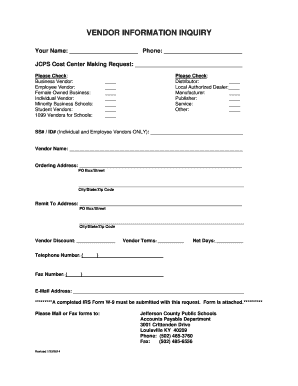 Vendor Information Inquiry Form