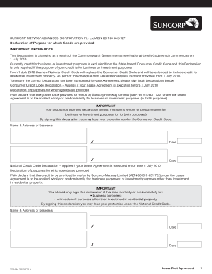 Suncorp Metway Lease Agreement Declaration
