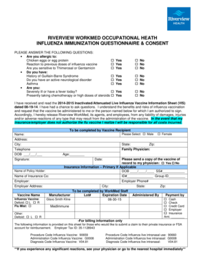 Influenza Immunization Questionnaire & Consent