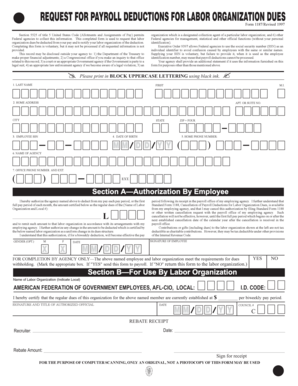 US Federal Payroll Deduction Form for Labor Dues
