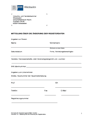 Mitteilung über die Änderung der Registerdaten