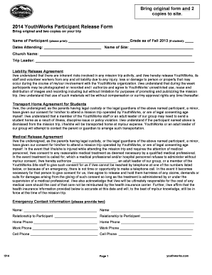 2014 YouthWorks Participant Release Form