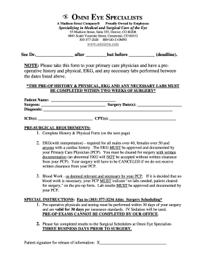 Pre-Surgical Requirements Form