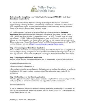 Valley Baptist Advantage HMO Enrollment Form