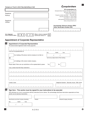 Appointment of Corporate Representative Form