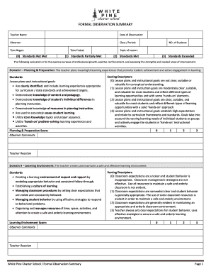 Teacher Formal Observation Summary