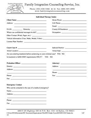 Individual Therapy Intake Form