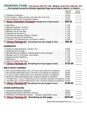 World Christianship Ministries Ordination Order Form
