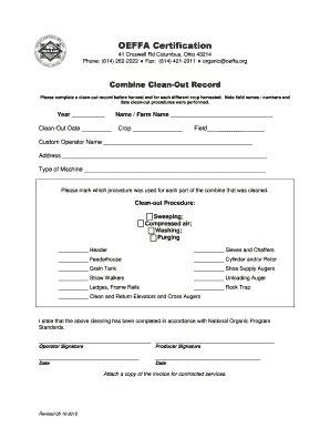 OEFFA Certification Clean-Out Record
