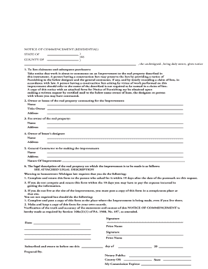 Michigan Notice of Commencement