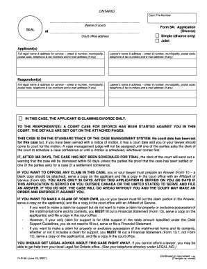 Ontario Form 8A Divorce Application