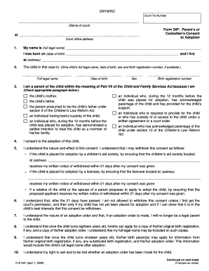 Ontario Parent's or Custodian's Consent to Adoption