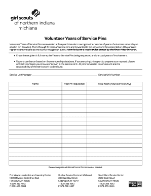 Girl Scouts Volunteer Service Pin Request Form
