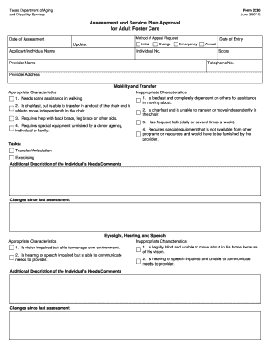 Texas Adult Foster Care Assessment Form