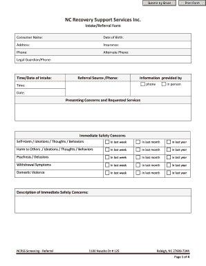 NC Recovery Support Services Intake Form