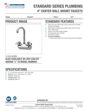 Standard Series Plumbing Faucet Order Form
