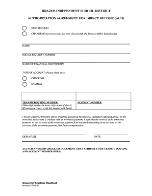 Brazos ISD Direct Deposit Authorization