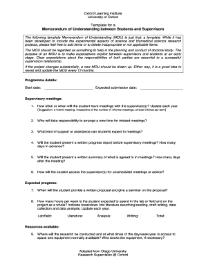 Memorandum of Understanding for Students and Supervisors