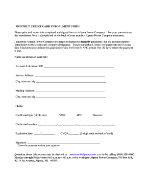 Monthly Credit Card Enrollment Form