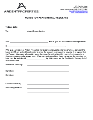 Notice to Vacate Rental Residence