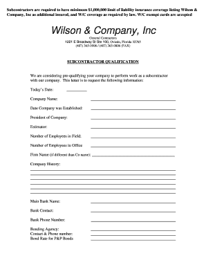 Contractor prequalification form - Sub-Contractor Qualification Form - Wilson amp Company - wilsoncompany