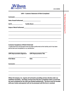 USPS Customer Statement of Work Completed