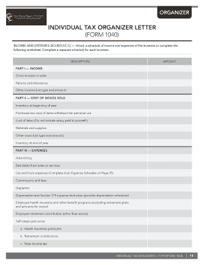 Individual Tax Organizer Letter Form 1040