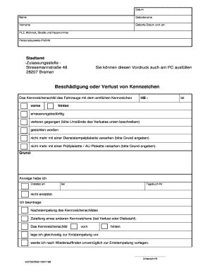 Antrag auf Ersatz eines Kraftfahrzeugkennzeichens